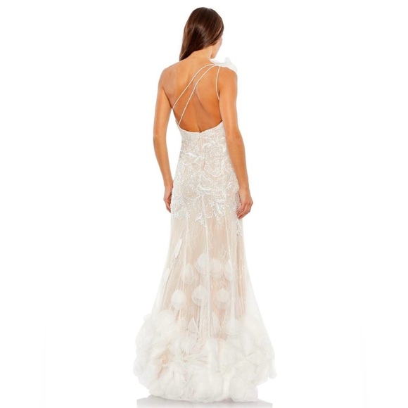 Mac Duggal 11300 NWOT Beaded Strappy One Shoulder Petal Mermaid Gown - Picture 4 of 10